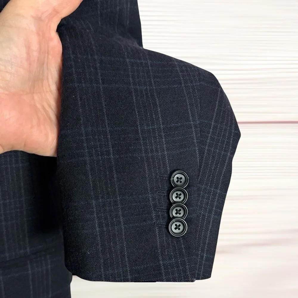 Z Zegna Sport Coat Wool Angora Silk Jacket Deep Blue Plaid Blazer Size US 40R